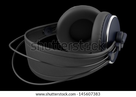 black wireless headphones isolated on black background
