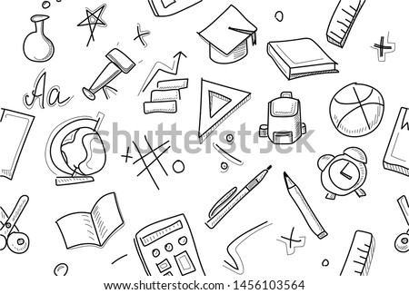Back To School Pattern Background, set of different drawings related to the school. Graphic by hand. Back to school Vector Pattern. Back to school wallpaper. Back to schools background.