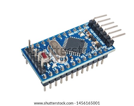arduino pro-mini microcontroller for researches and DIY devices development isolated on white background Royalty-Free Stock Photo #1456165001