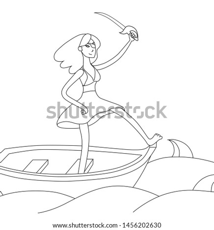 girl pirate on a boat with a sword