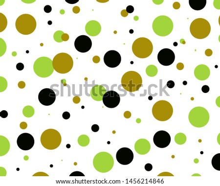 Gold and green, black polka dots on white background