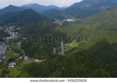 Landscape with Mountains and River of Zhejiang Province on a Sunny Day, China