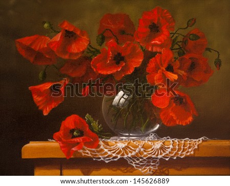 Oil painting on canvas,  poppy