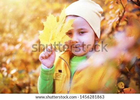 Children walk in the autumn park in the fall
