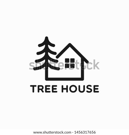 Tree House Line Logo Vector