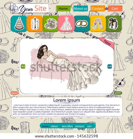 Website template with wedding elements. Seamless texture included. Vector illustration EPS10