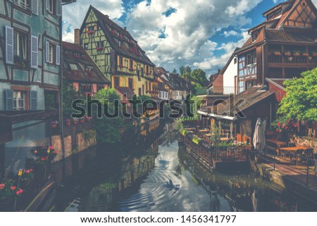 Picture of colorful old buildings in Colmar, Alsace, France.