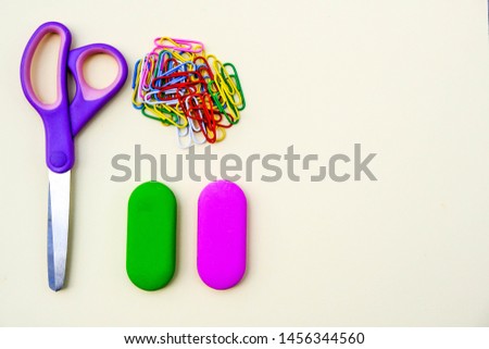 Back To School Scissors Rubbers and Paperclips With Copy Space