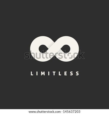 Limitless Abstract Vector Logo Template. Infinity Symbol Concept. Endless Sign. Eternity Icon with Soft Shadows. Premium Emblem for Any Brand. Eight Shape on Dark Background.