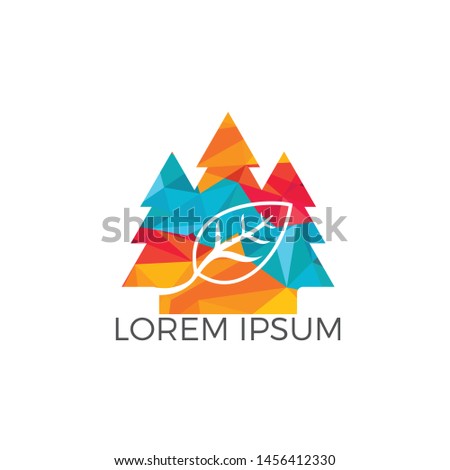 Pine tree and leaf logo design. Creative pine tree and leaves silhouette logo vector design.