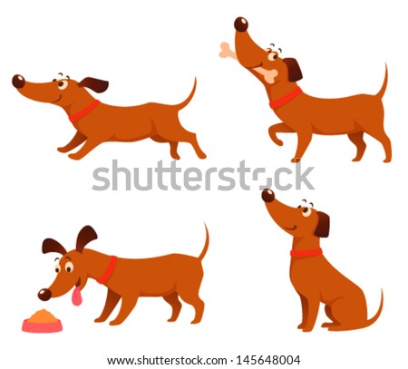 cute cartoon illustrations of a happy playful dog. Funny cartoon character of a dachshund. Isolated on white. Vector eps file.