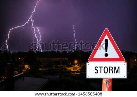 Storm Warning Sign with Lightning thunder