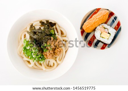 Japanese food, Hiyashi udon with sushi 