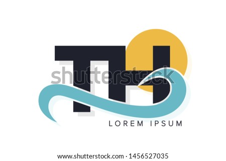 TH letter logo with ocean waves and sunset. Beach concept design