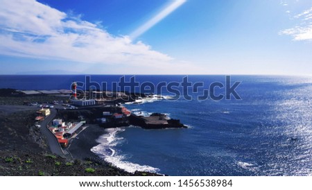 Light house and salt lake. La Palma. Canary Islands. Faro y salinas de Fuencaliente. La Palma. Islas Canarias. 