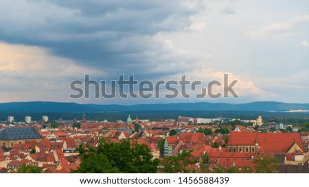 Stormy blue cloud over a european cityscape 