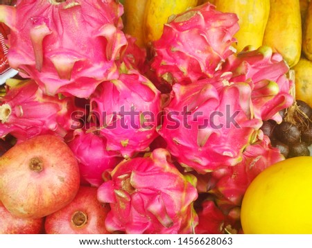 Dragon fruits view in traditional  market place 