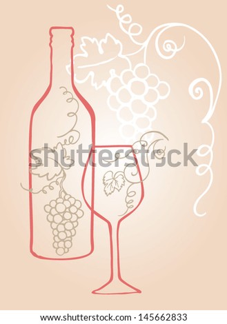 Wine bottle & glass vector illustration