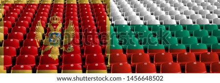 Montenegro, Bulgaria stadium seats concept. European football qualifications games.