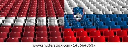 Latvia, Latvian, Slovenia, Slovenian stadium seats concept. European football qualifications games.
