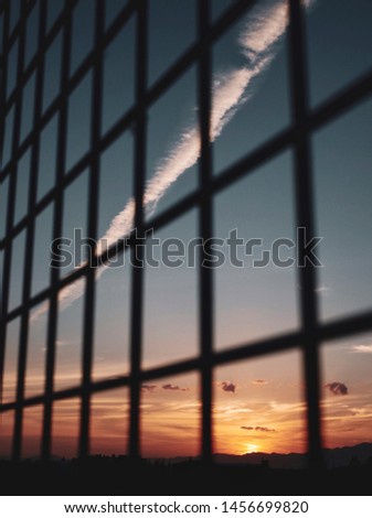 Foreground Silhouette Net with Colorful Sunset Dawn Sky  