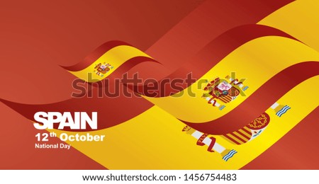 Spain National Day flag ribbon landscape background