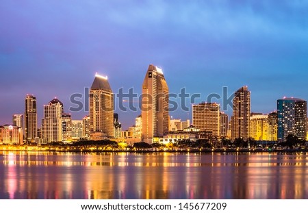 Downtown City of San Diego, California USA, Cityscape with Buildings Reflection
