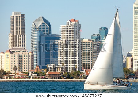 Skyline Cityscape of Downtown City, San Diego, California from Coronado Island 