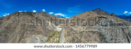 Winding road top aerial view drone shot,tibet, China