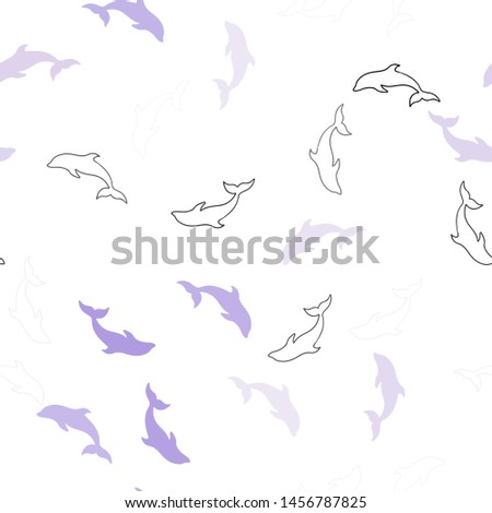 Light Purple, Pink vector seamless background with dolphins. Shining illustration of colorful gradient sea dolphins. Natural design for wallpapers.