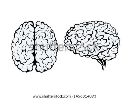 Healthy neuron sense logic part on light background. Line black ink hand drawn ill nerve cortex brainy picture logo diagram pictogram in doodle art retro cartoon style. Cross section side macro view