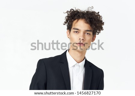 Business man curly hair suit office finance