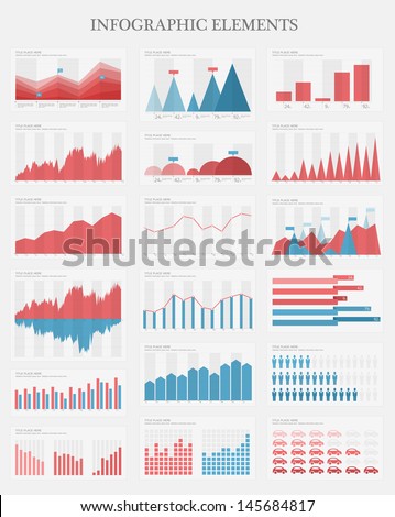 Vector flat design infographic elements collection. The collection includes various of vector infographic elements as bar charts, diagrams for data visualization.