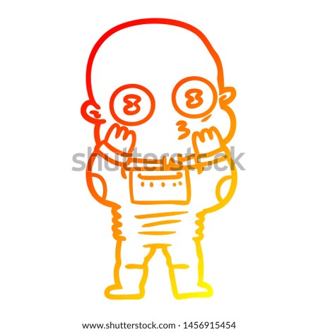 warm gradient line drawing of a cartoon weird bald spaceman