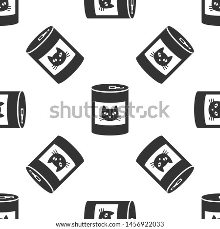 Grey Canned food for cat icon isolated seamless pattern on white background. Food for animals. Pet dog food can