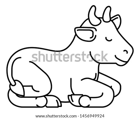 A cow animal cute cartoon character black and white coloring illustration