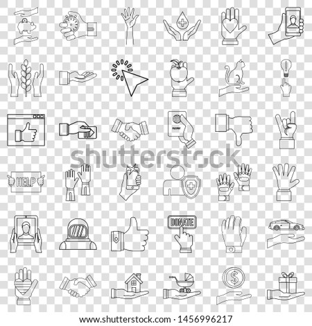 Hand icons set. Outline style of 36 hand vector icons for web for any design