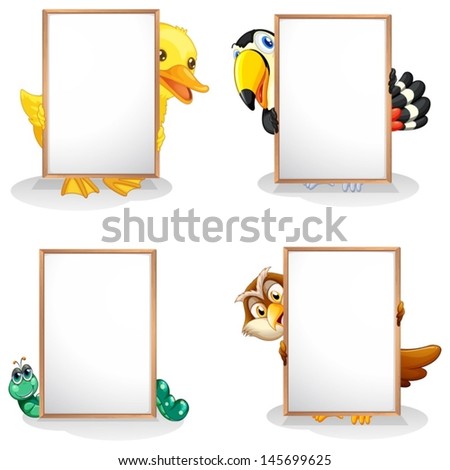 Illustration of the animals hiding at the back of the whiteboards on a white background 