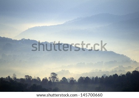Morning fog over Scenic Highway US Route 219, WV Royalty-Free Stock Photo #145700660