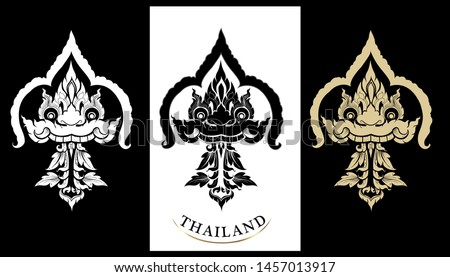 Set of Giant face design Silhouette line drawing vector. Line Thai