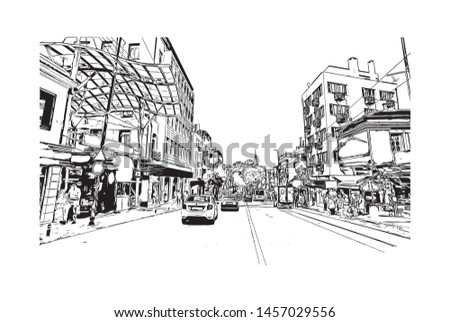 Building view with landmark of Bursa is a large city in northwest Turkey. Hand drawn sketch illustration in vector.
