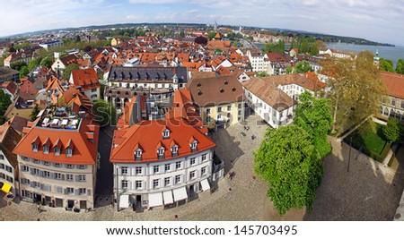 Panoramic bird-eye view of Konstanz city, Germany Royalty-Free Stock Photo #145703495