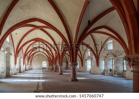 View into the monk's dormitory, Eberbach Abbey. Royalty-Free Stock Photo #1457060747
