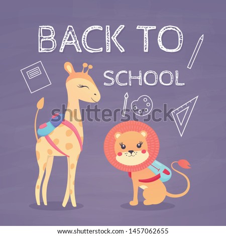 Back to school with school items and elements. vector banner design and animals students
