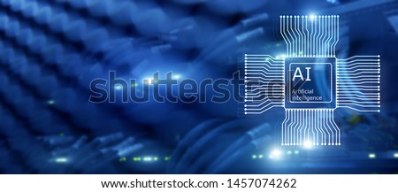 Artificial intelligence Future Technology. Communication Network concept. Blurred modern datacenter background.