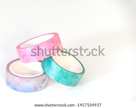 Colorful washi tapes on white background Craft supplies DIY Royalty-Free Stock Photo #1457104937