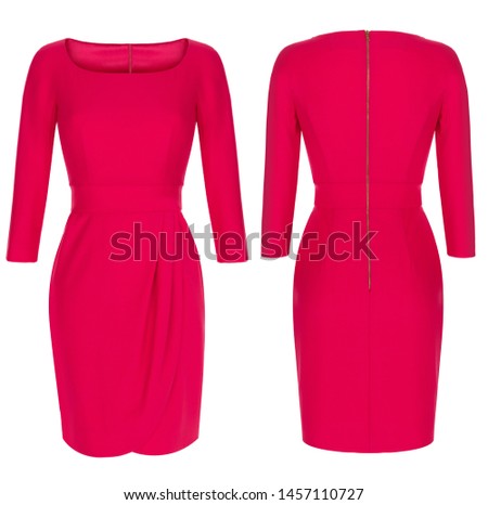 Luxurious female pink dress with long sleeves, mockup, front and back view, ghost mannequin, isolated on white background, clipping Royalty-Free Stock Photo #1457110727