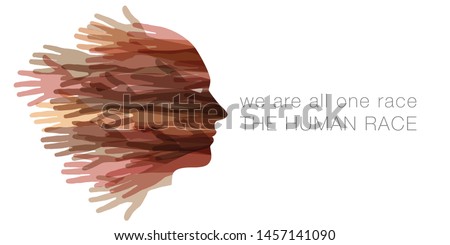 We are all one race.  The Human race.  A face made with hands   Royalty-Free Stock Photo #1457141090