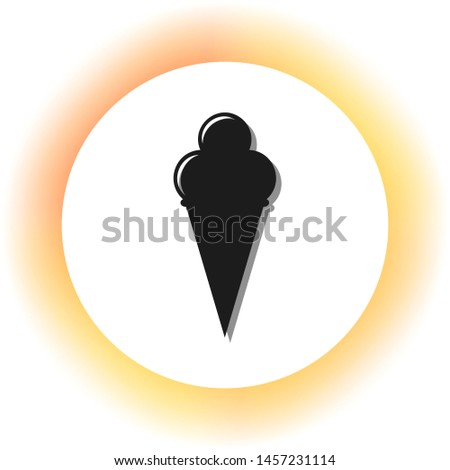 Ice Cream sign. Dark icon with shadow on the glowing circle button. Illustration.