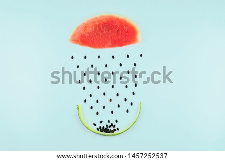 slice and watermelon seeds laid out in the form of drops. the concept of cloud and rain